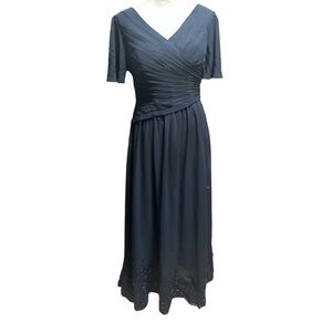 NWT, Chiffon V-neck Tea-Length Navy Blue Formal Evening Gown